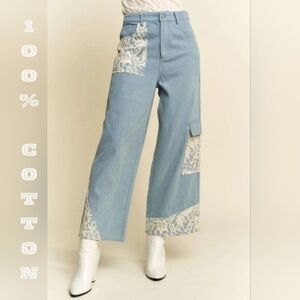 Lace Applique Wide Leg Jeans